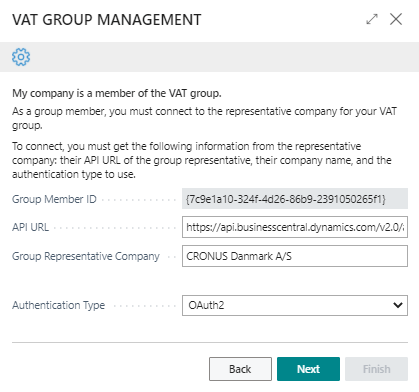 VAT Group management setup member