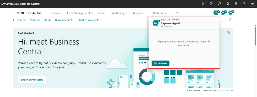 Expense Agent Screenshot in Business Central