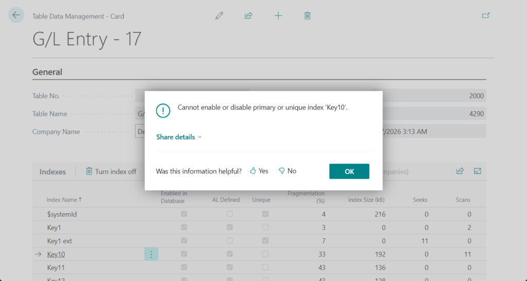 Protected indexes that disable to turn off